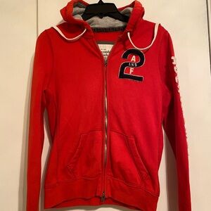 Abercrombie & Fitch Red Hoodie with Number Patch, Long Sleeve Women Size L